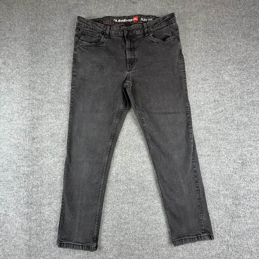 Quiksilver Jeans Mens 38x29 Gray Slim Fit Tapered Dark Wash Stretch Denim Pants